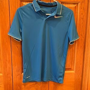 Nike Dry-Fit Youth Large Polo Shirt Blue/White Logos